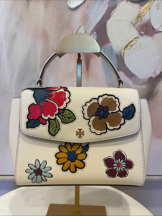 Tory Burch Handbags - Tory Burch Cream Floral Appliqué Top-Handle Satchel